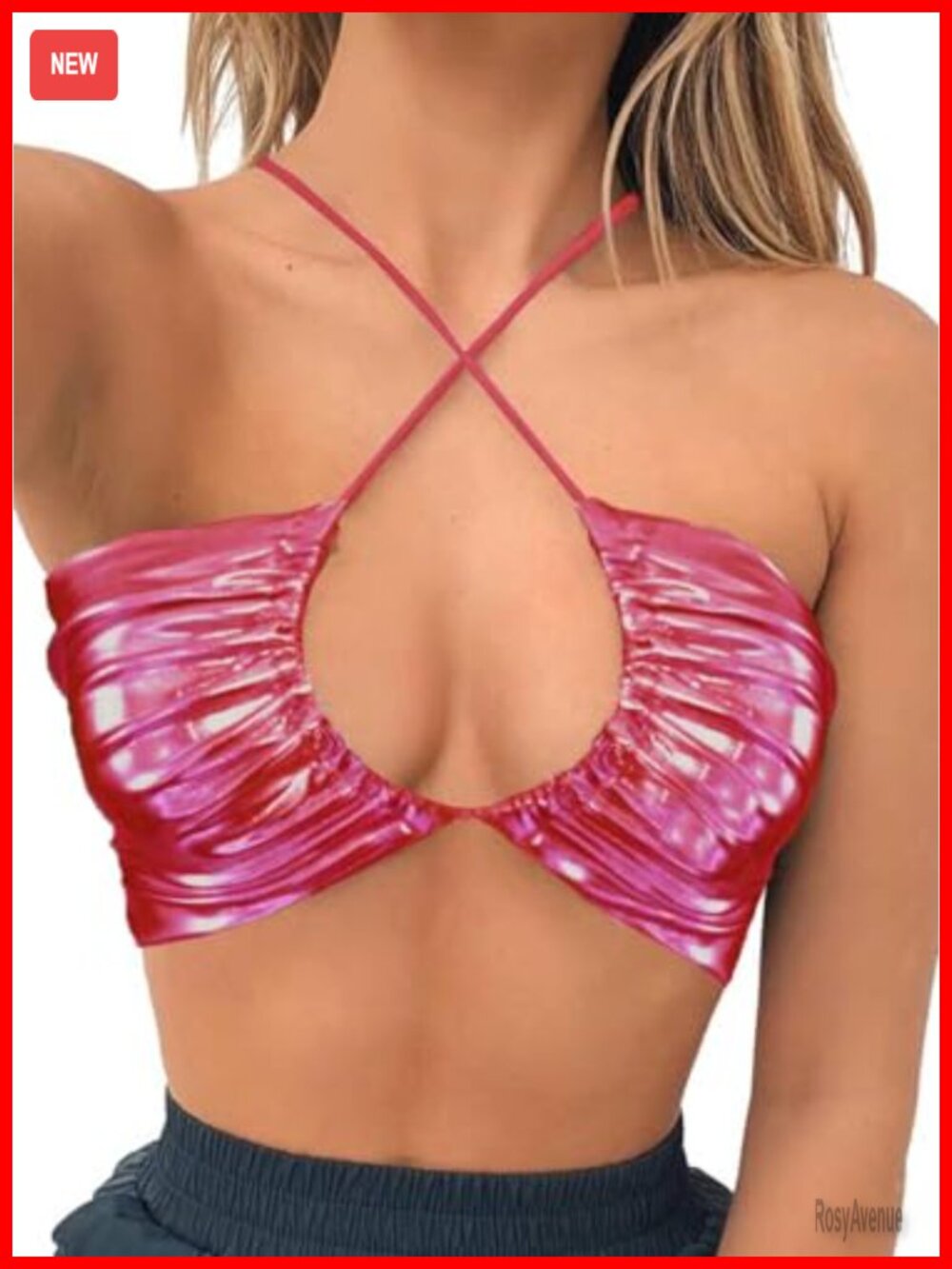 Women's Sparkly Metallic Crop Top Halter Rave Festival Party